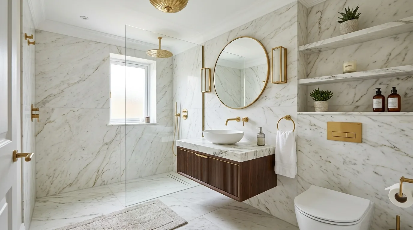 Let the shower zone feel seamless inspiration for a small bathroom.